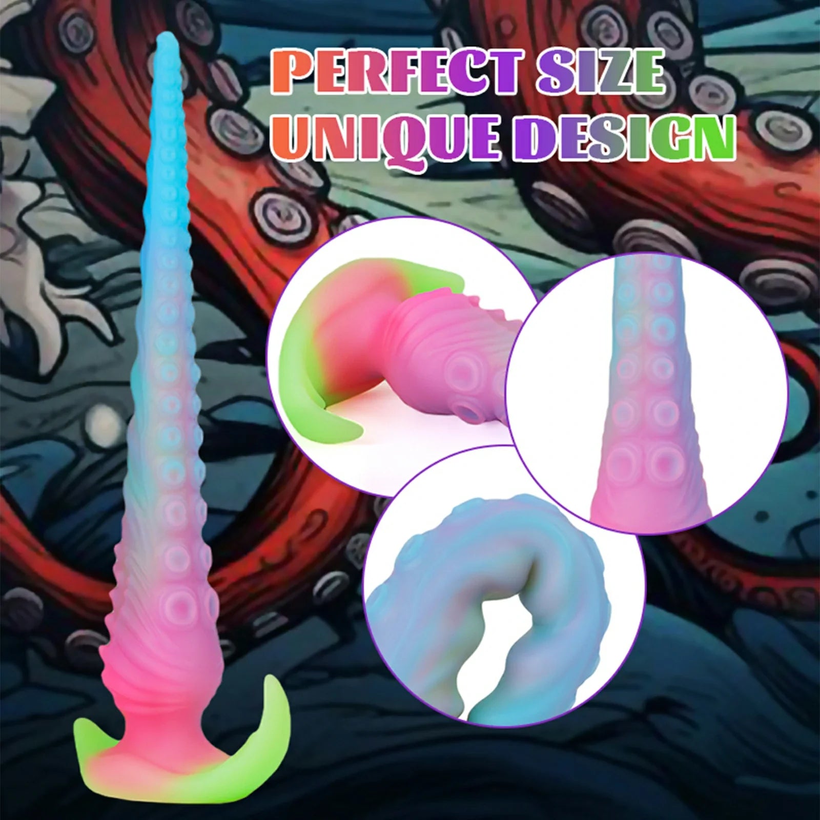 17.5 Inch Fantasy Tentacle Dildo Glow in the Dark Spiked Texture Anal Vaginal Play
