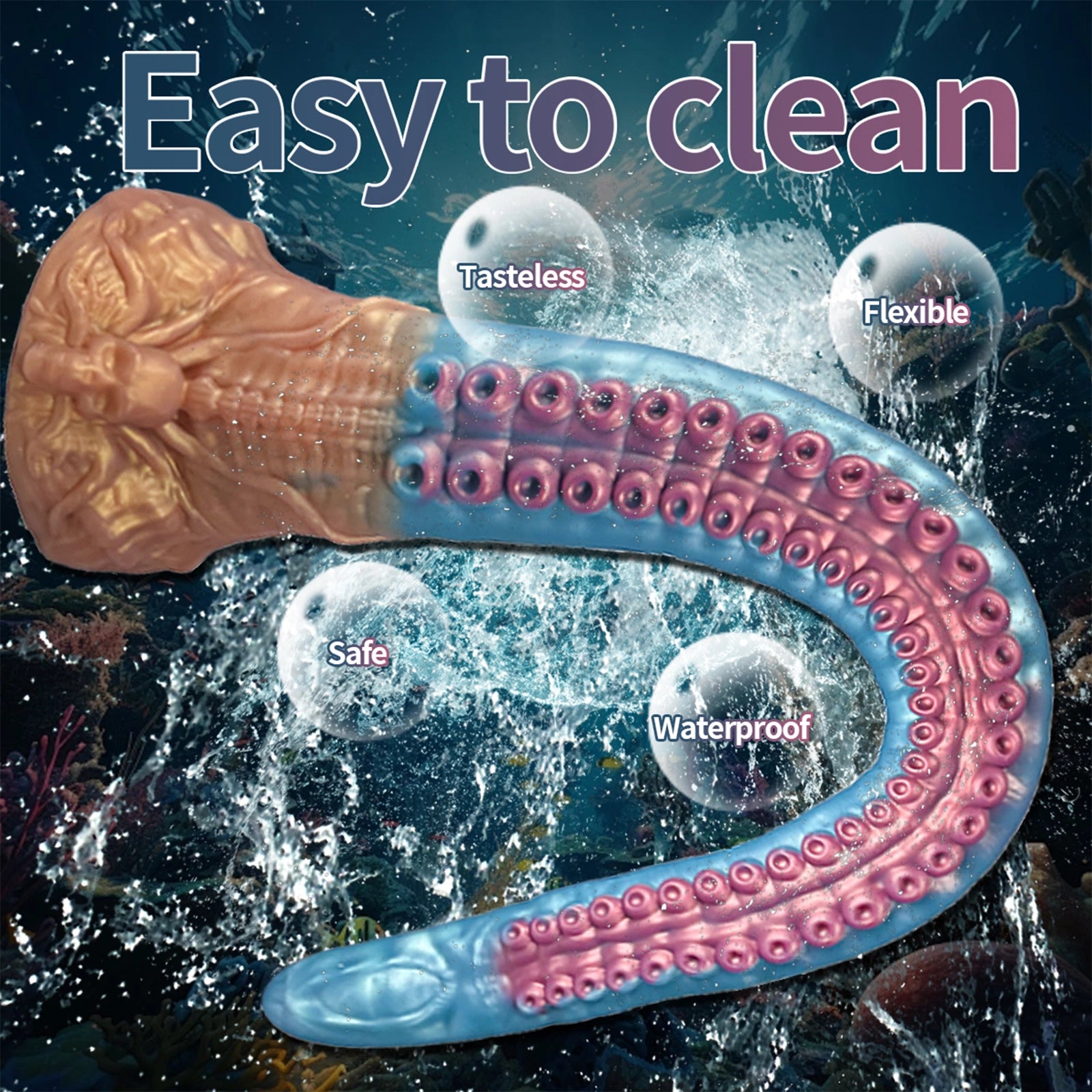 18.5 Sky Blue Octopus Tentacle Dildo Weird Curve, Skull Shape