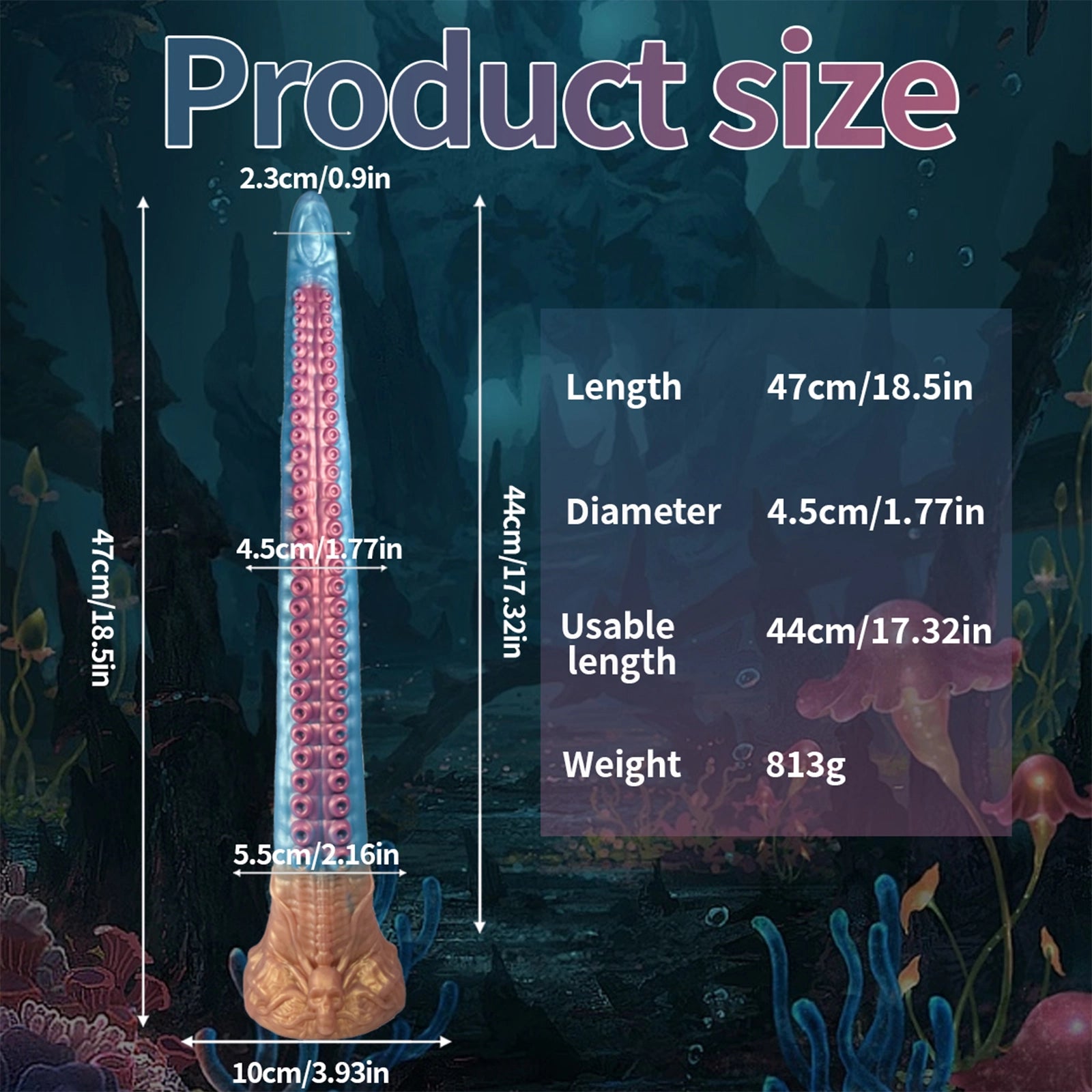 18.5 Sky Blue Octopus Tentacle Dildo Weird Curve, Skull Shape