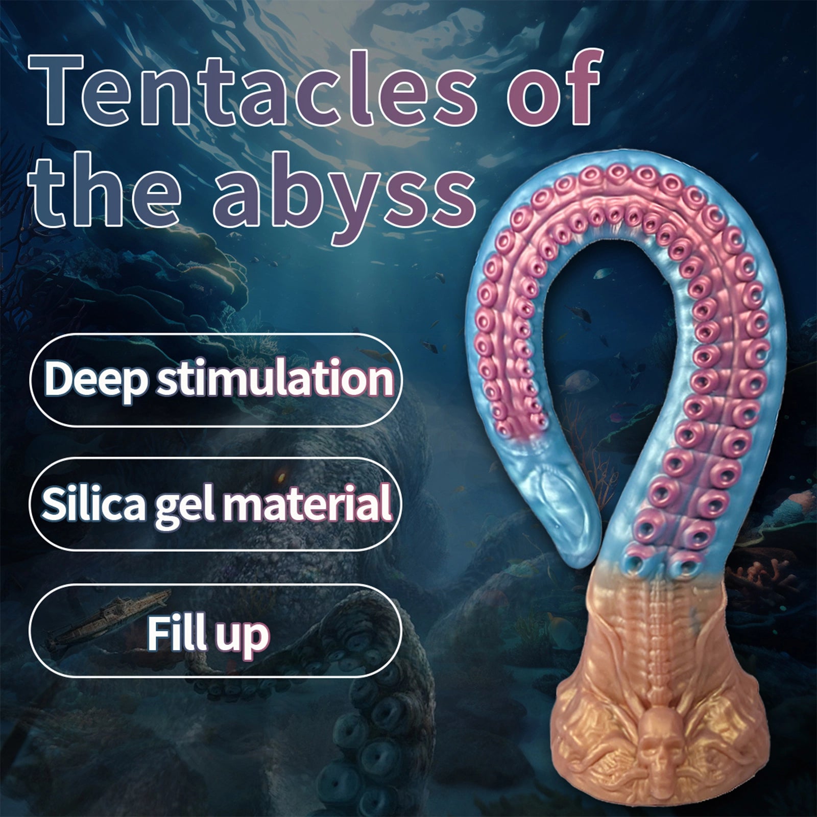18.5 Sky Blue Octopus Tentacle Dildo Weird Curve, Skull Shape