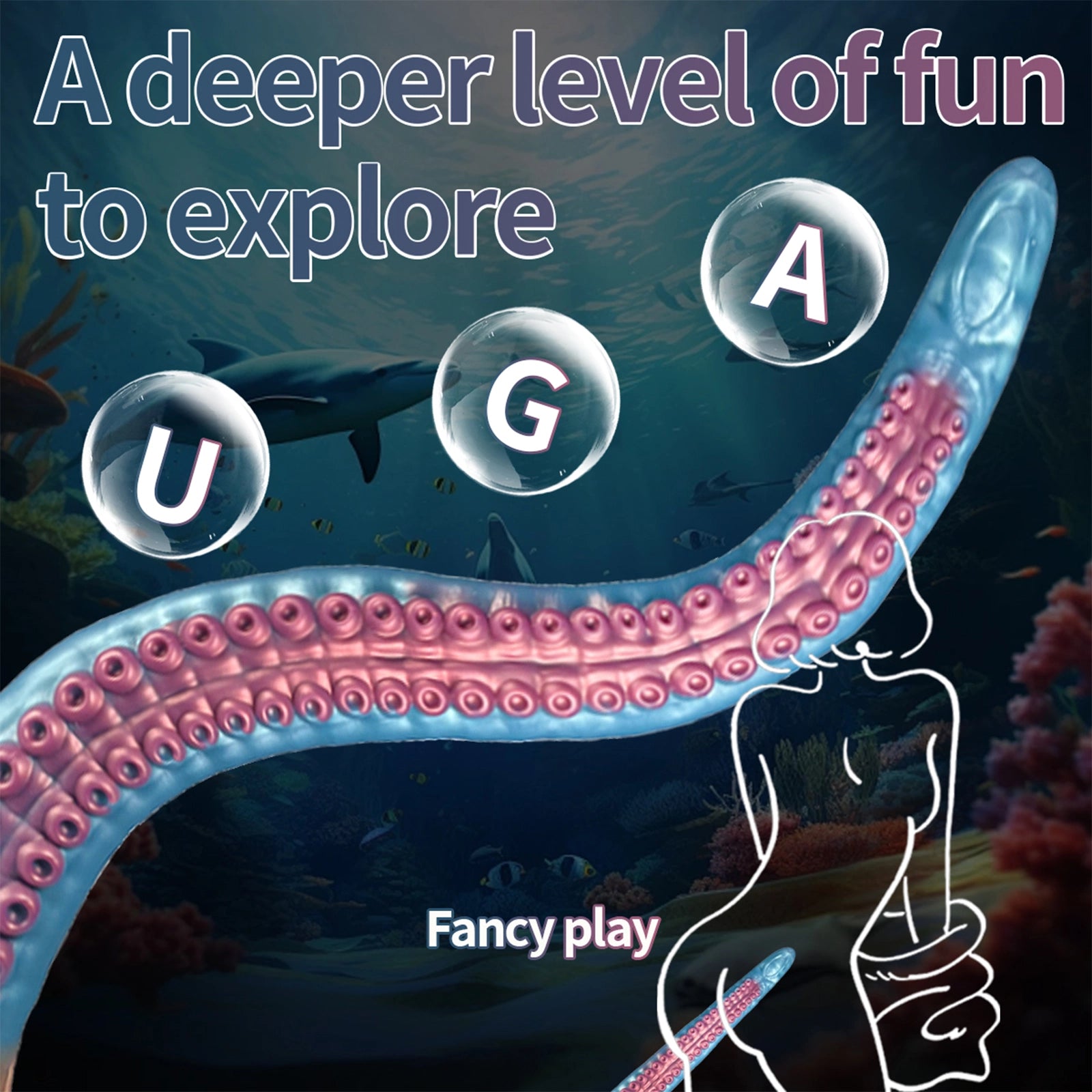 18.5 Sky Blue Octopus Tentacle Dildo Weird Curve, Skull Shape