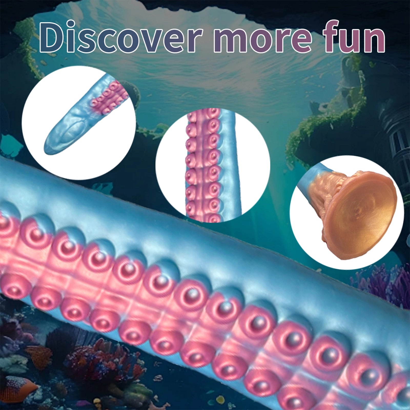 18.5 Sky Blue Octopus Tentacle Dildo Weird Curve, Skull Shape
