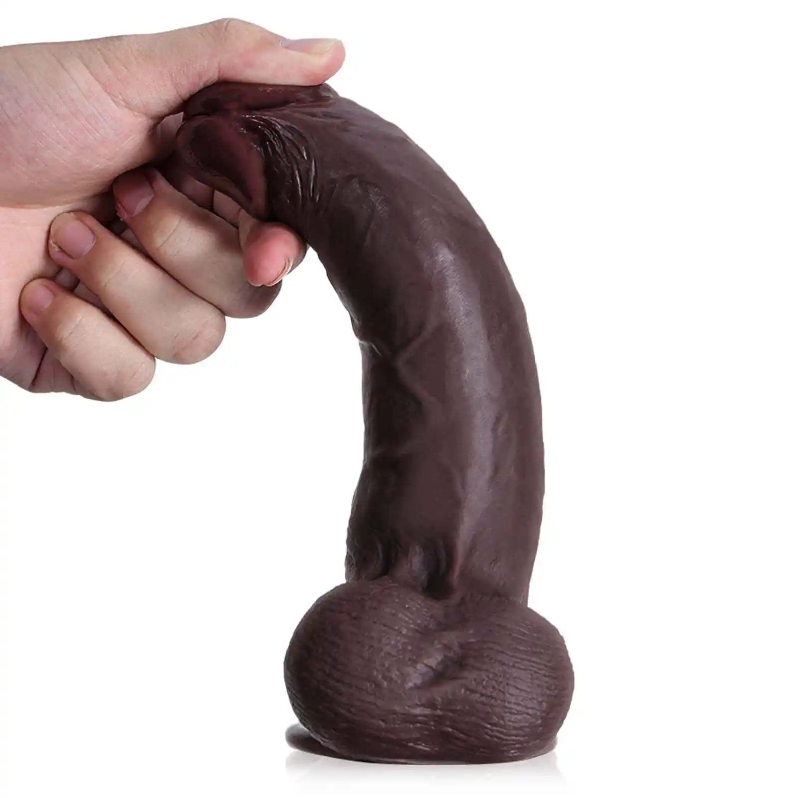 Black Realistic Dildo with Sliding Skin Moving Balls 8.5 Inch