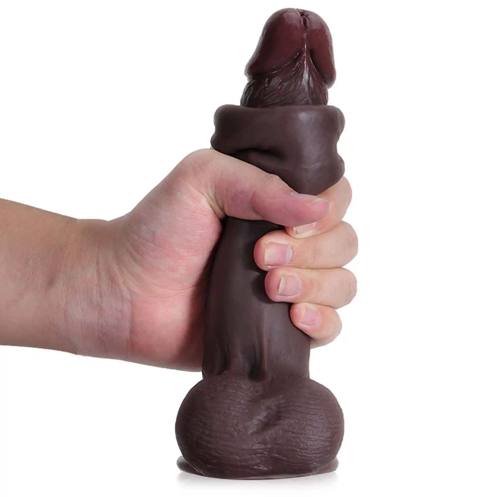 Black Realistic Dildo with Sliding Skin Moving Balls 8.5 Inch