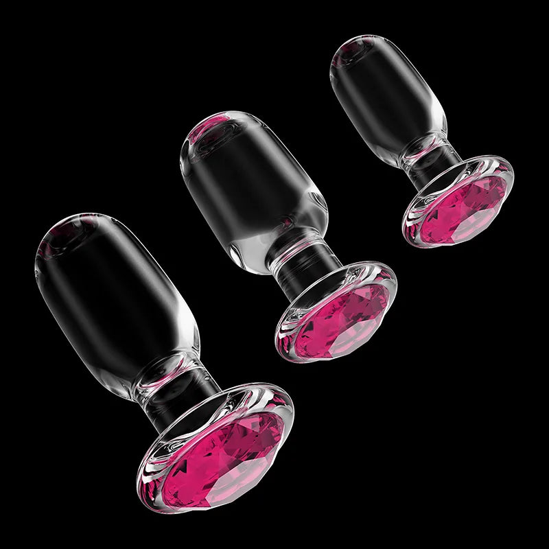 3Pcs Set Pink Gemstone Base Glass Butt Plug