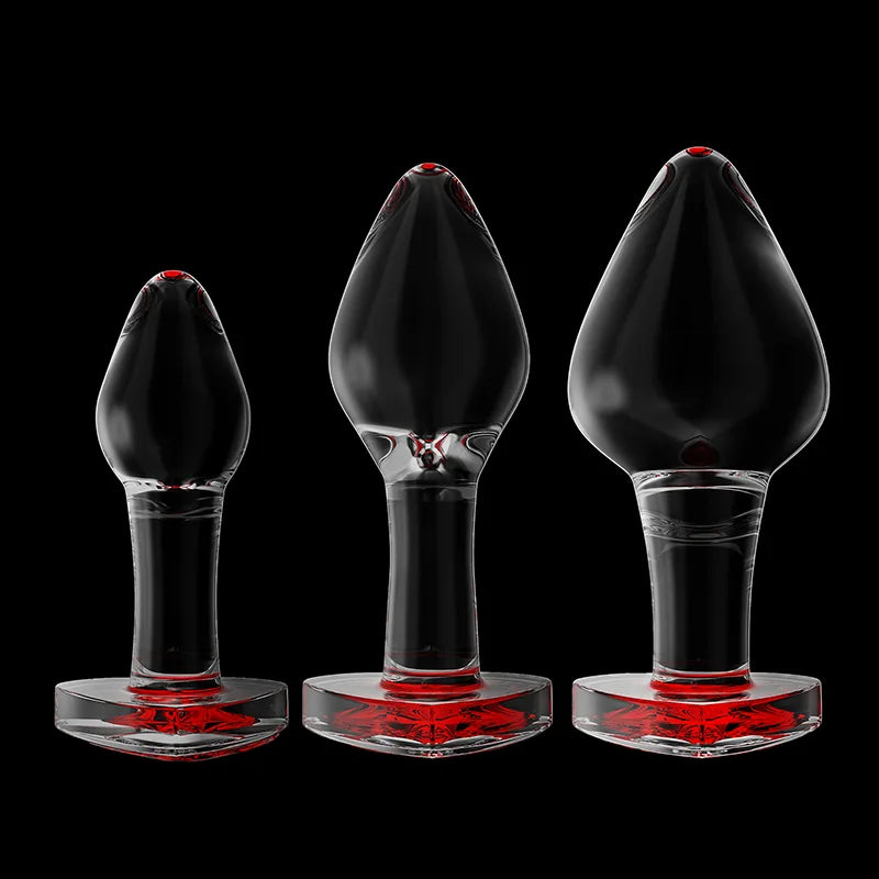 3Pcs Set Heart Shaped Base Glass Butt Plug