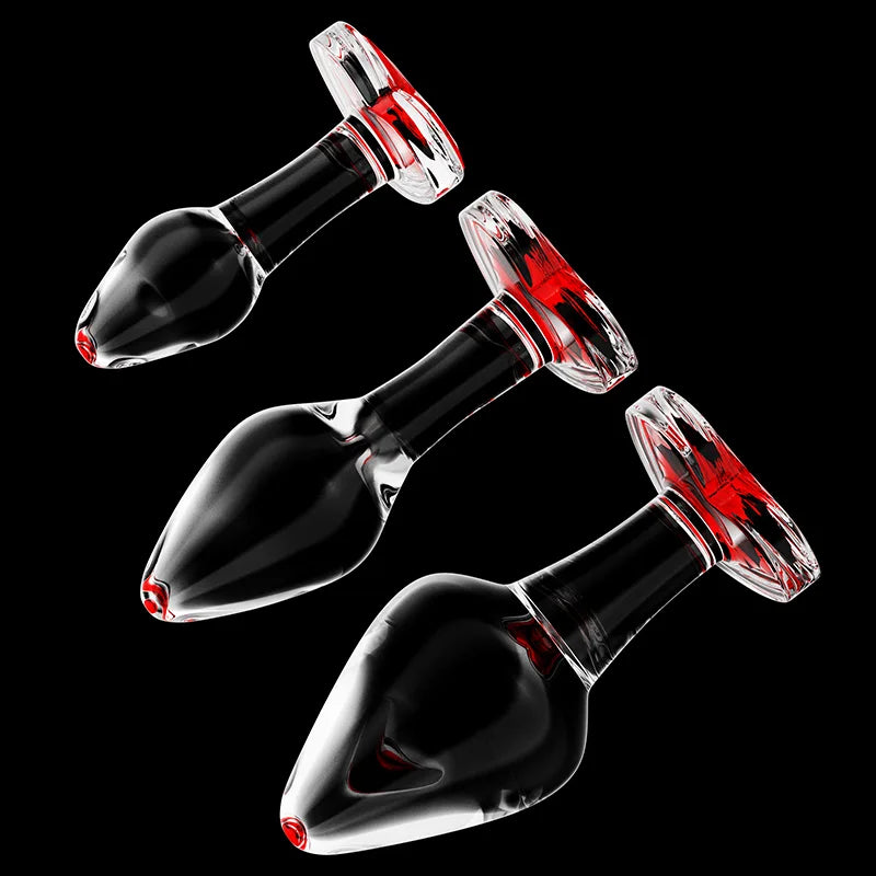 3Pcs Set Heart Shaped Base Glass Butt Plug