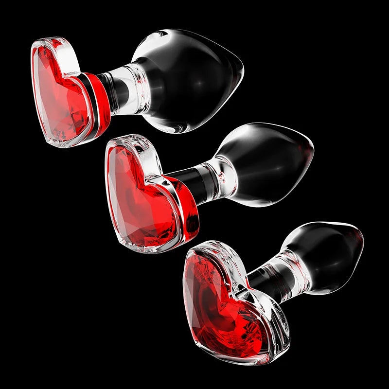 3Pcs Set Heart Shaped Base Glass Butt Plug