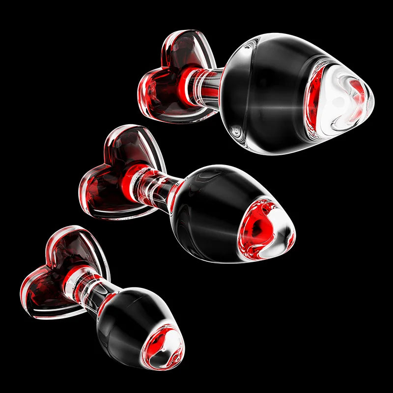 3Pcs Set Heart Shaped Base Glass Butt Plug