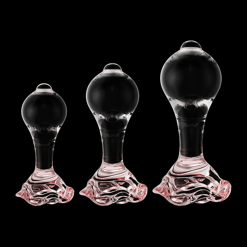 3Pcs Set Pink Flower Base Transparent Glass Butt Plug