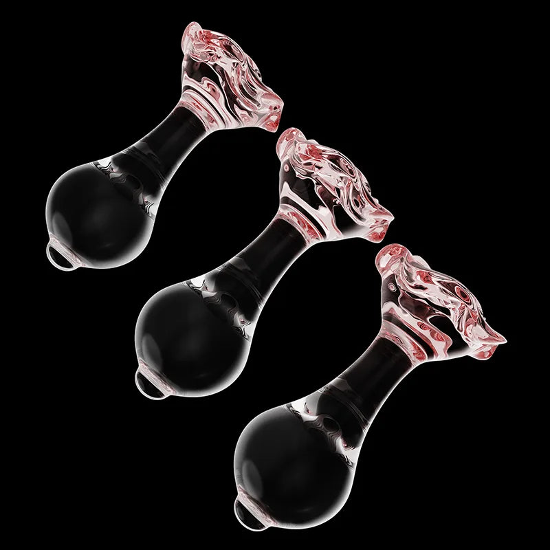 3Pcs Set Pink Flower Base Transparent Glass Butt Plug