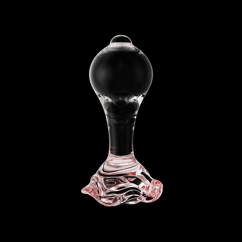 3Pcs Set Pink Flower Base Transparent Glass Butt Plug