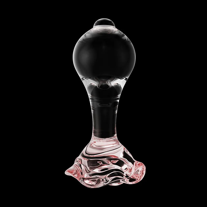 3Pcs Set Pink Flower Base Transparent Glass Butt Plug