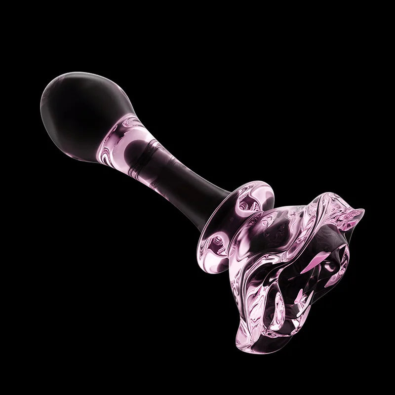 3Pcs Set Pink Glass Butt Plug with Flower Base