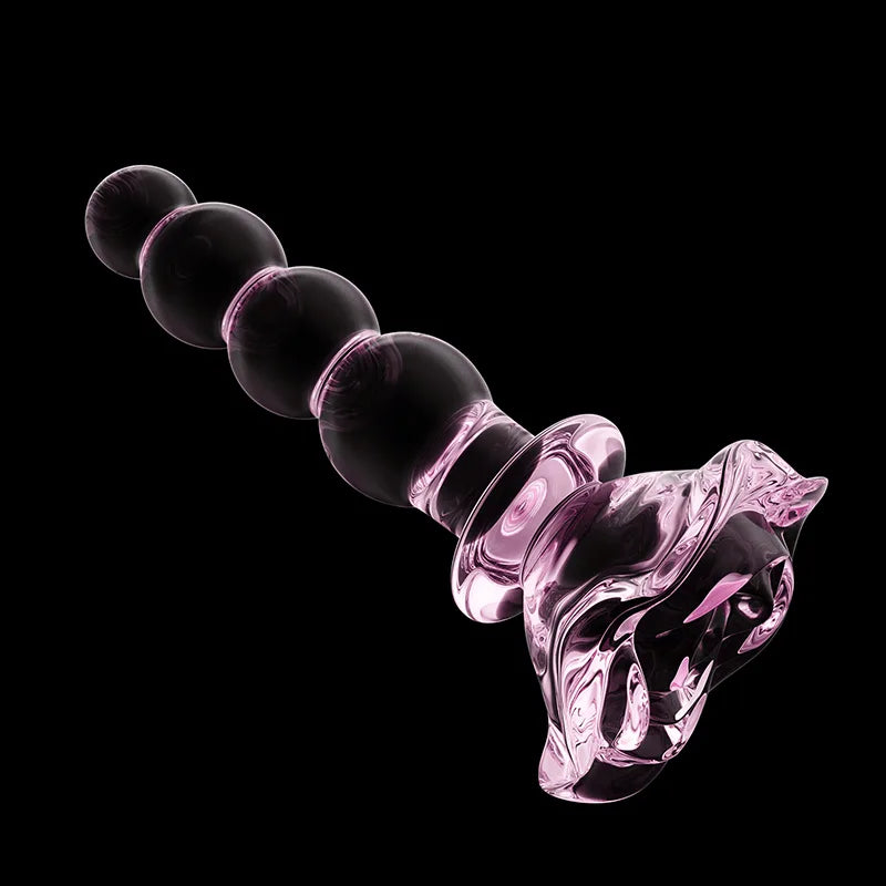 3Pcs Set Pink Glass Butt Plug with Flower Base