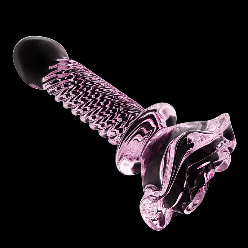 3Pcs Set Pink Glass Butt Plug with Flower Base