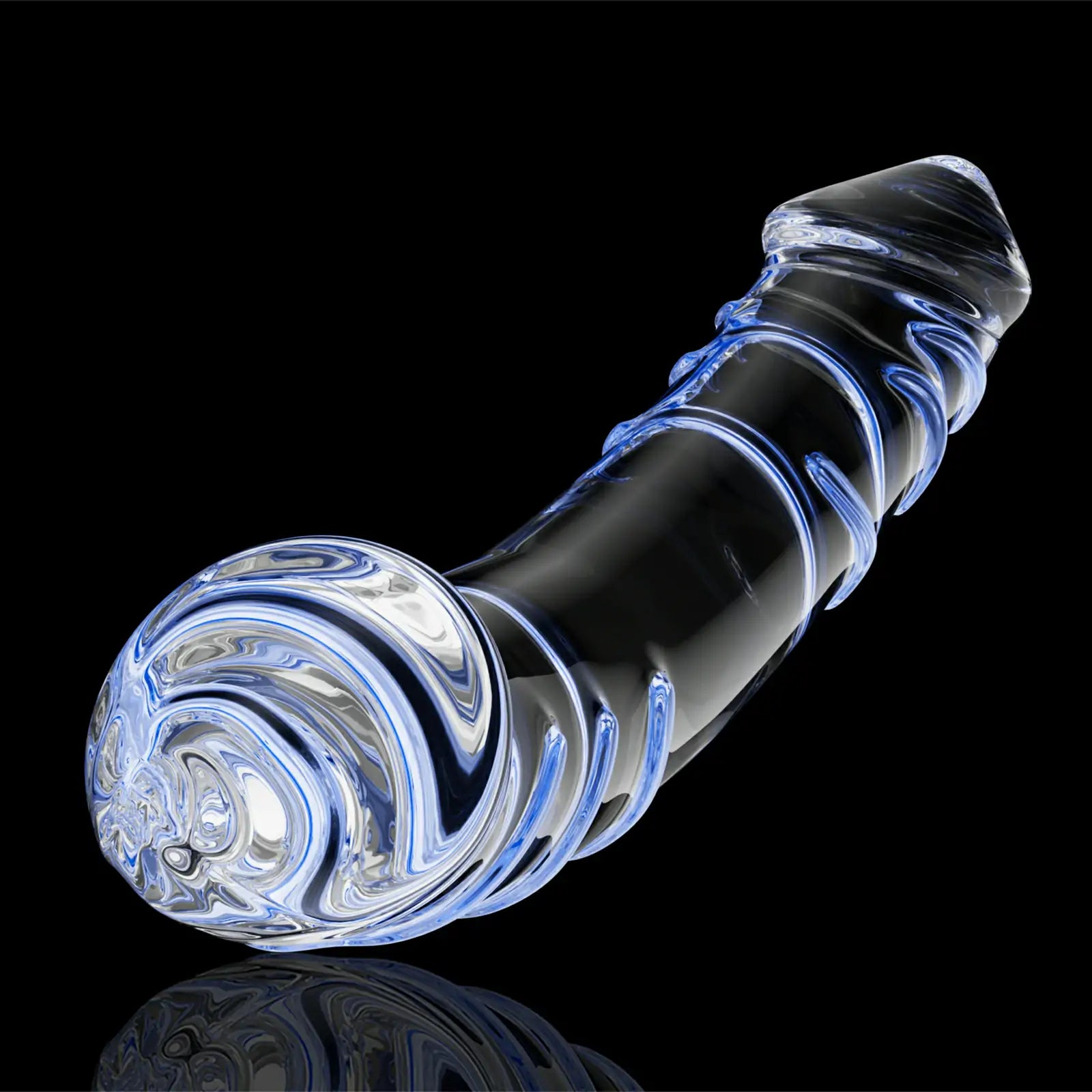 Double ended vein textured big glass dildo