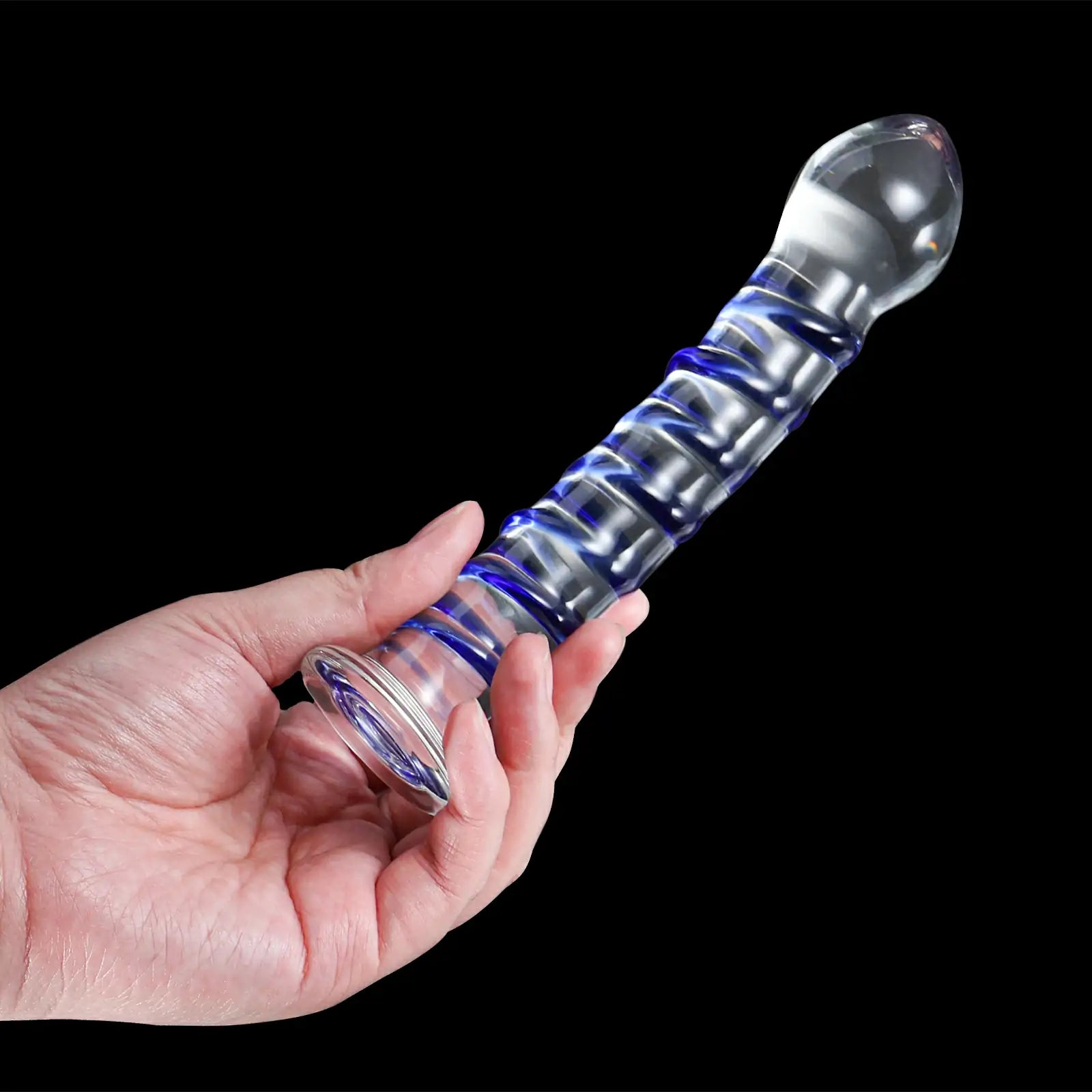 Single Head Threaded Blue Glass Dildo