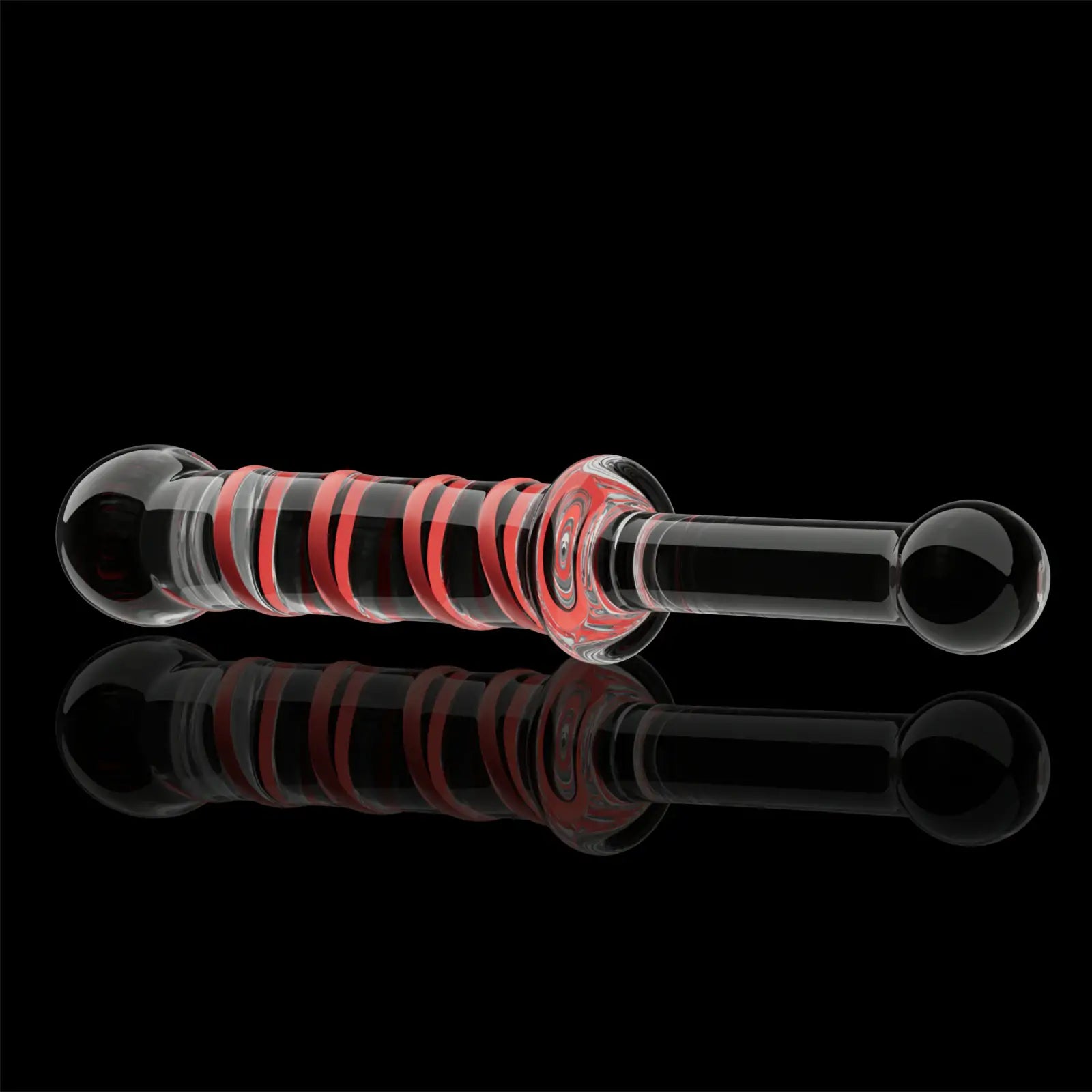 Red Spiral Textured Glass Dildo With Handle