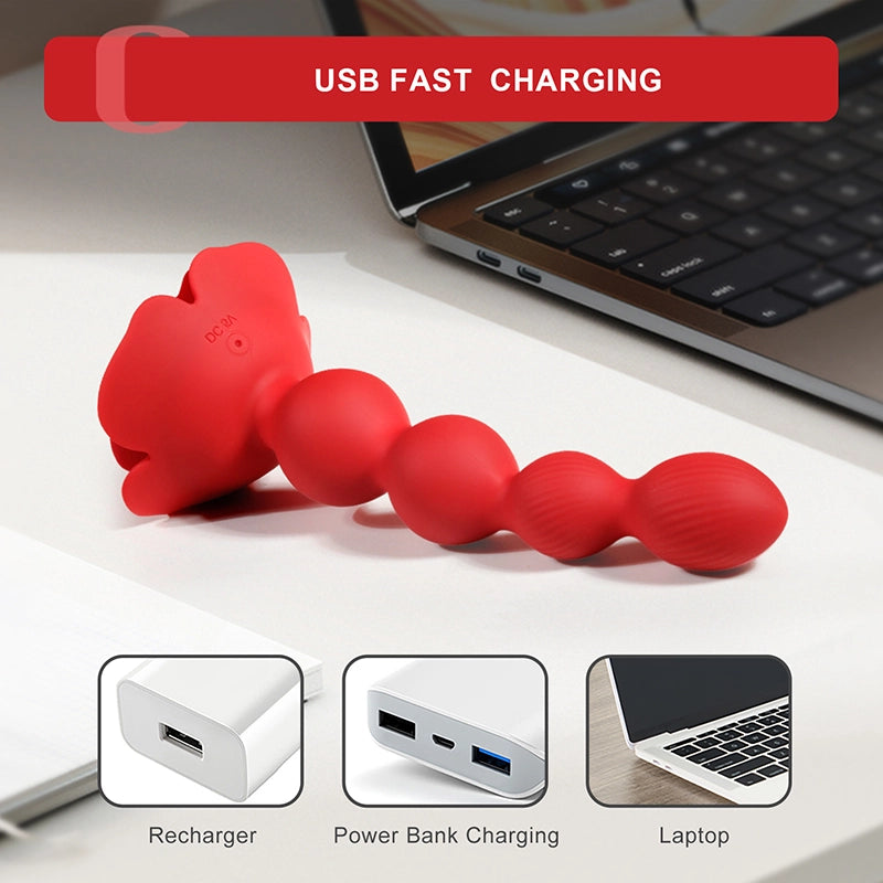 10 Rotate Twist & Vibration Modes Remote Control Rose Base Anal Beads