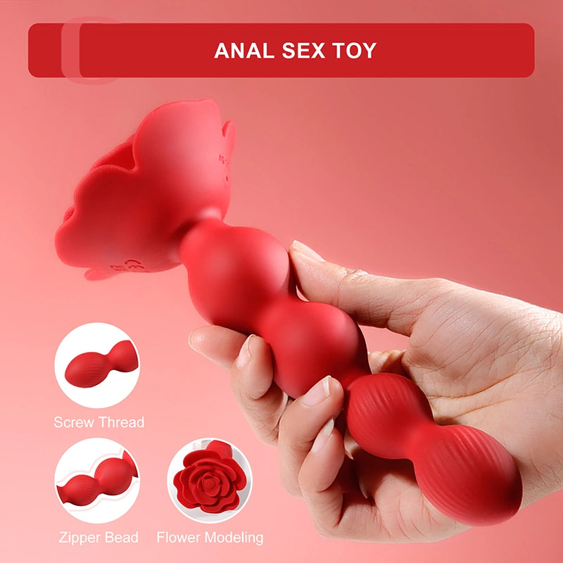 10 Rotate Twist & Vibration Modes Remote Control Rose Base Anal Beads