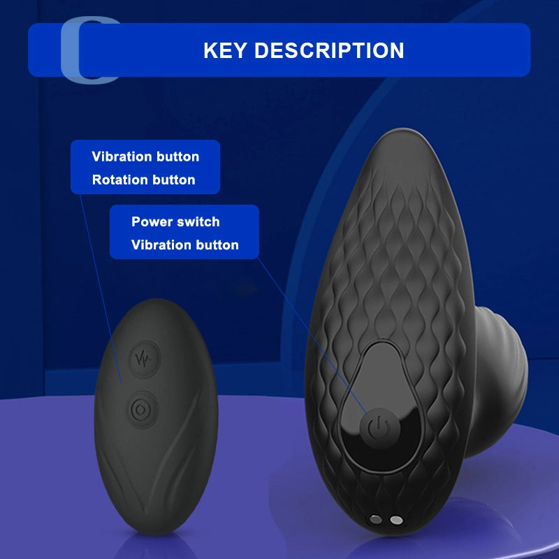 Remote Control Silicone Butt Plug with 9 Vibration & Rotation Modes
