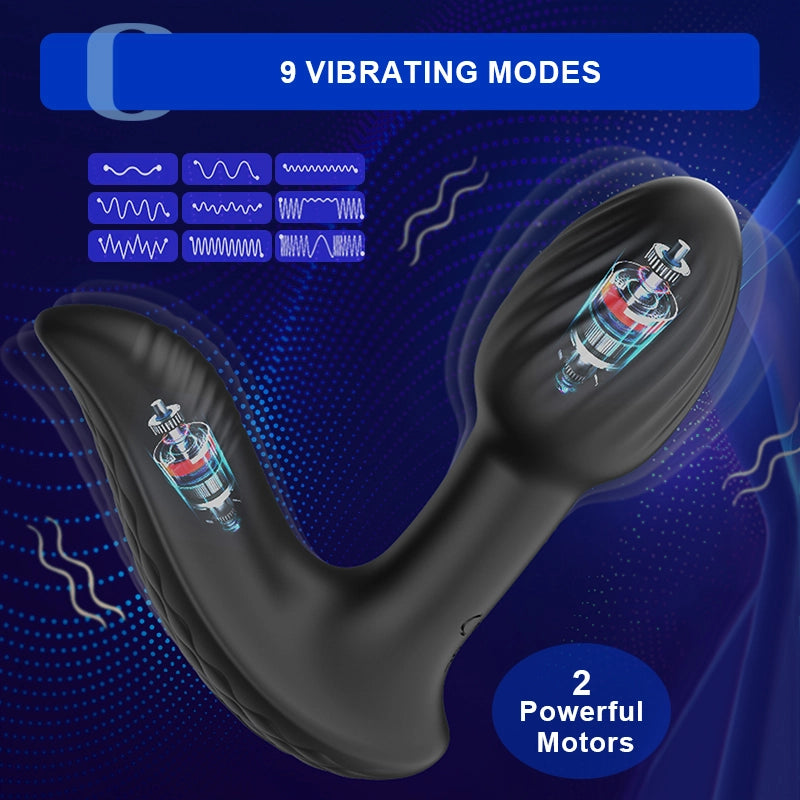 Remote Control Silicone Butt Plug with 9 Vibration & Rotation Modes