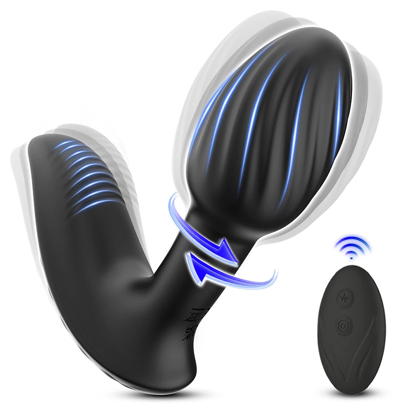 Remote Control Silicone Butt Plug with 9 Vibration & Rotation Modes