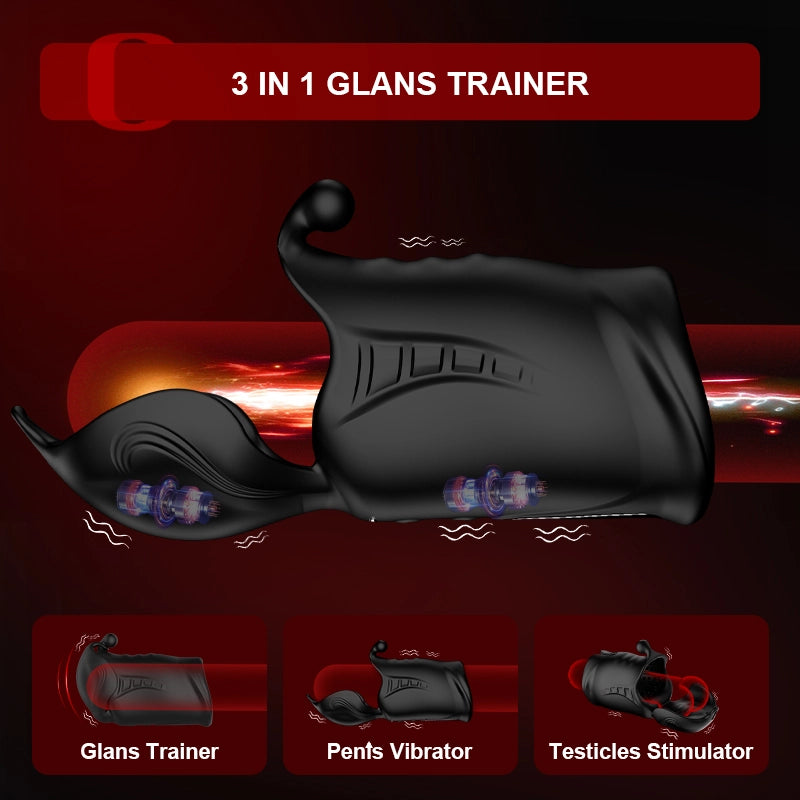 10 Vibration Glans Trainer with Penis Testicles Stimulator