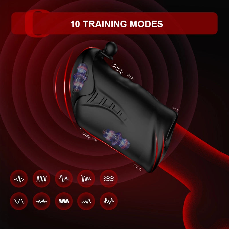 10 Vibration Glans Trainer with Penis Testicles Stimulator