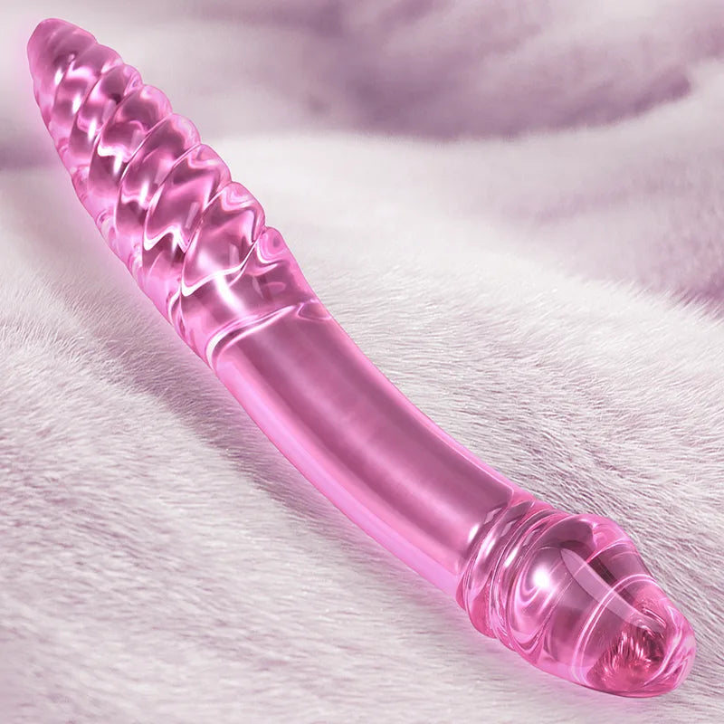 Double Head Glass Dildo with Spiral Texture 9.05 Inch
