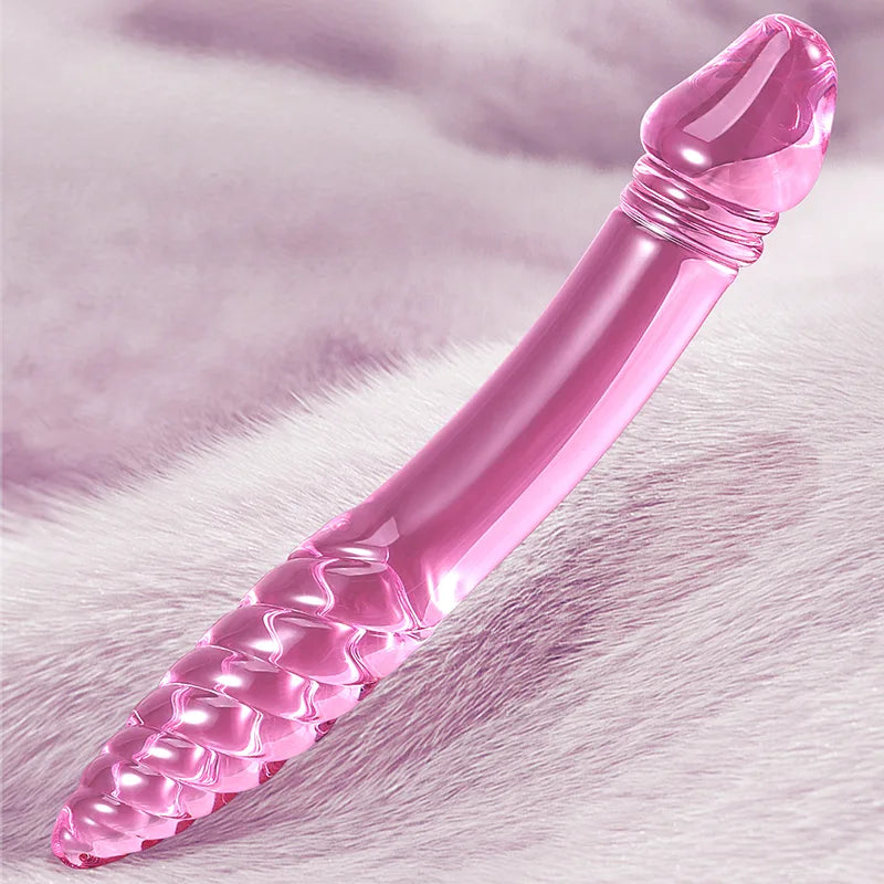 Double Head Glass Dildo with Spiral Texture 9.05 Inch