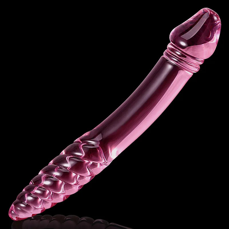 Double Head Glass Dildo with Spiral Texture 9.05 Inch