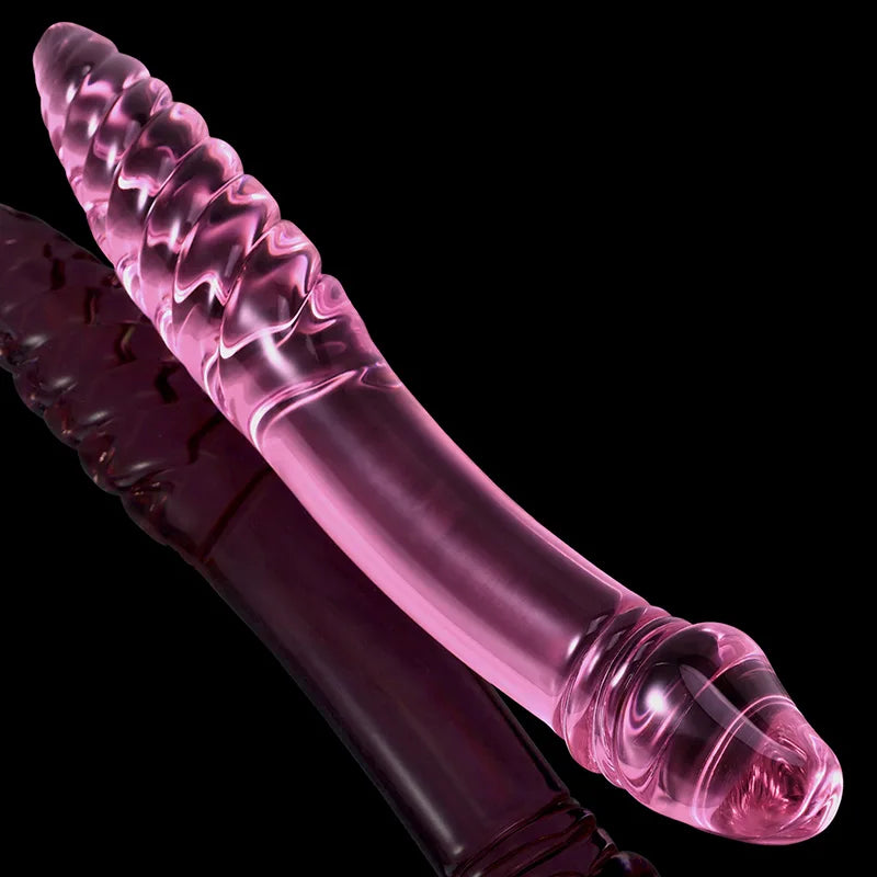 Double Head Glass Dildo with Spiral Texture 9.05 Inch