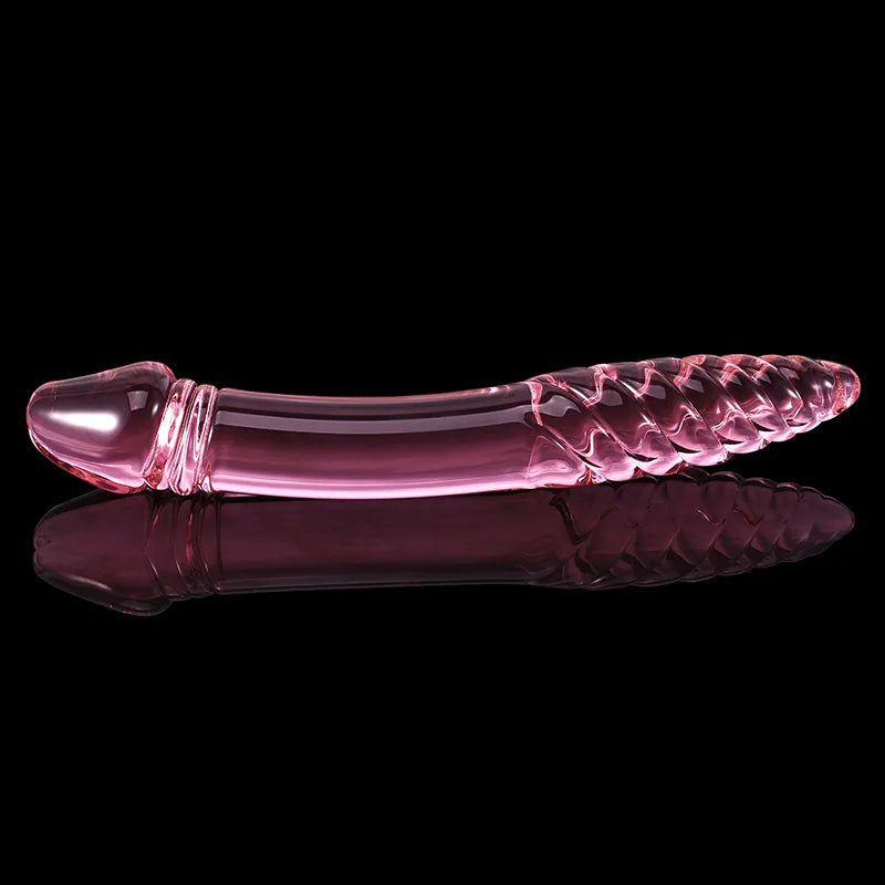 Double Head Glass Dildo with Spiral Texture 9.05 Inch