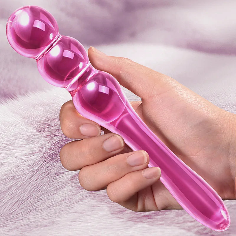 Glass Dildo with 3 Anal Beads 7.75 Inch