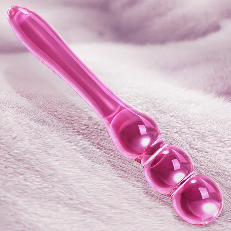 Glass Dildo with 3 Anal Beads 7.75 Inch