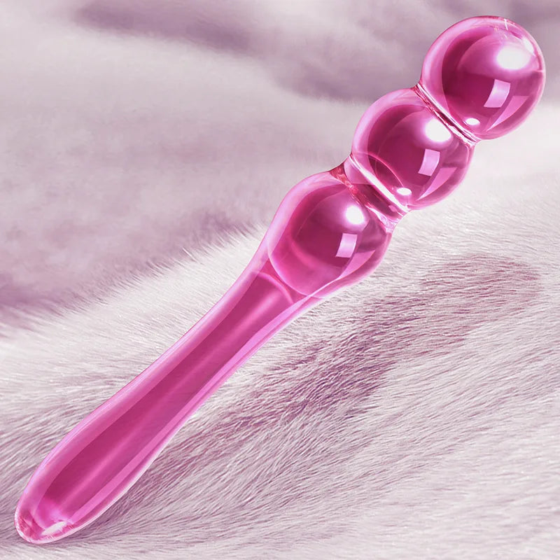 Glass Dildo with 3 Anal Beads 7.75 Inch