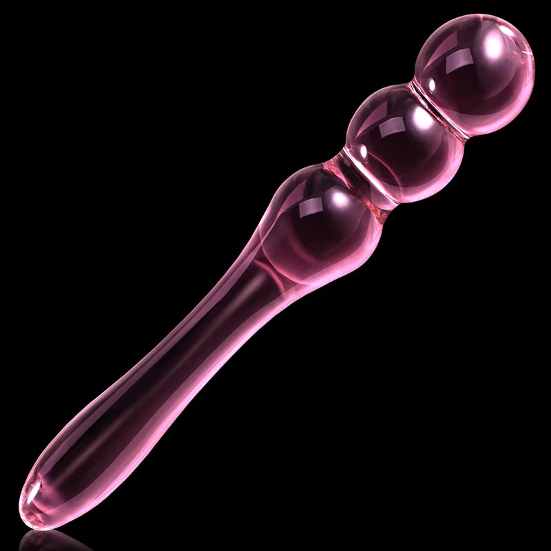 Glass Dildo with 3 Anal Beads 7.75 Inch