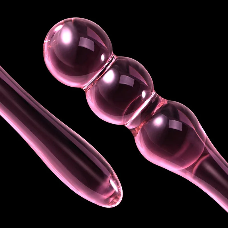 Glass Dildo with 3 Anal Beads 7.75 Inch