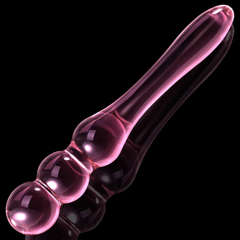 Glass Dildo with 3 Anal Beads 7.75 Inch
