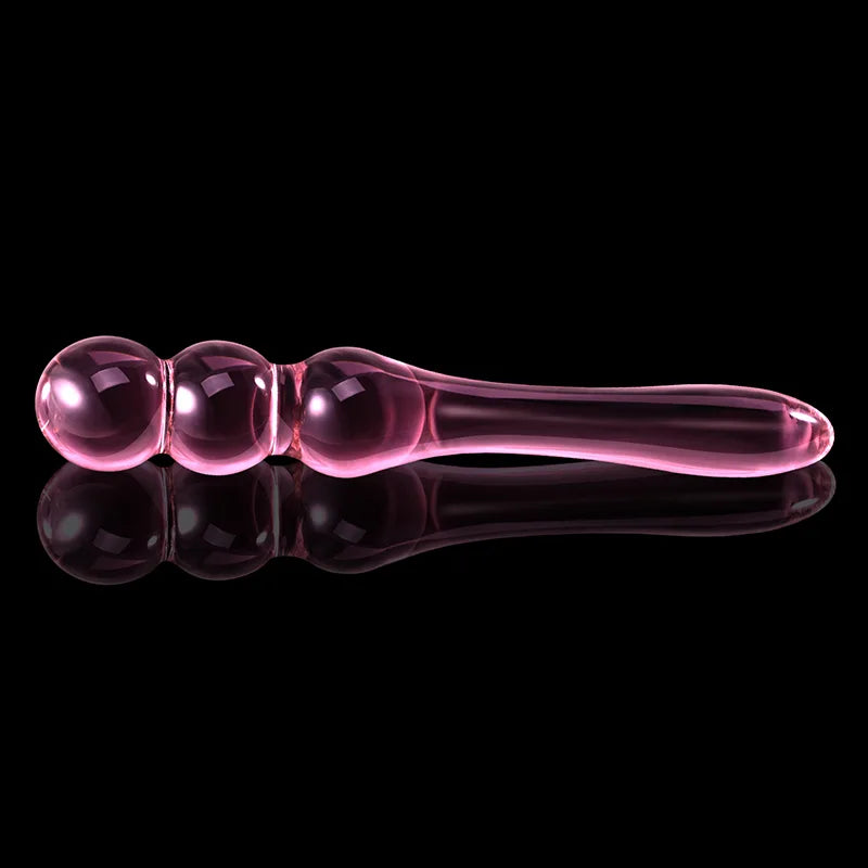 Glass Dildo with 3 Anal Beads 7.75 Inch