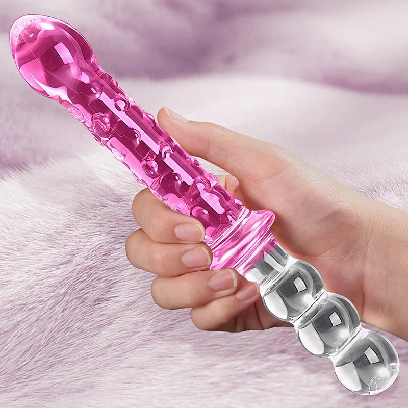 Double Glass Dildo with Anal Beads 9.25Inch