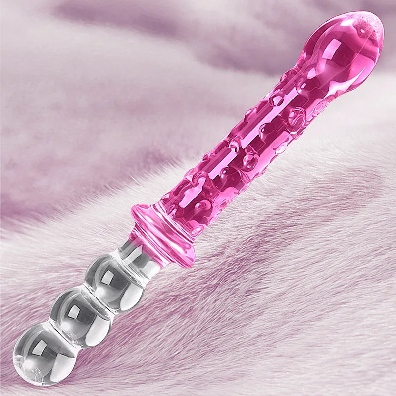 Double Glass Dildo with Anal Beads 9.25Inch