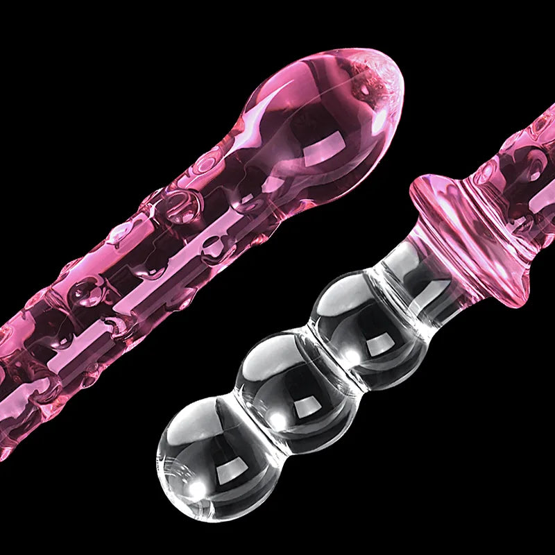 Double Glass Dildo with Anal Beads 9.25Inch