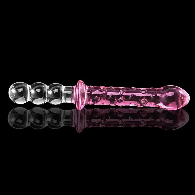 Double Glass Dildo with Anal Beads 9.25Inch