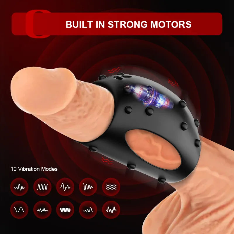 10 Vibrating Mode Penis Ring Wearable Penis Sleeve