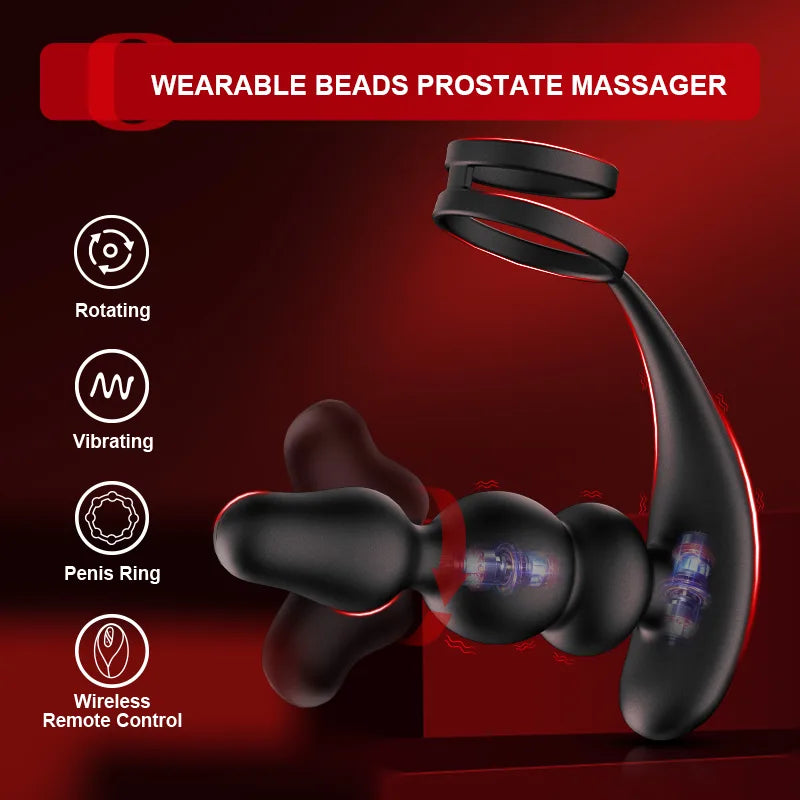 9 Rotating Vibrating Remote Control Wearable Beads Prostate Massager
