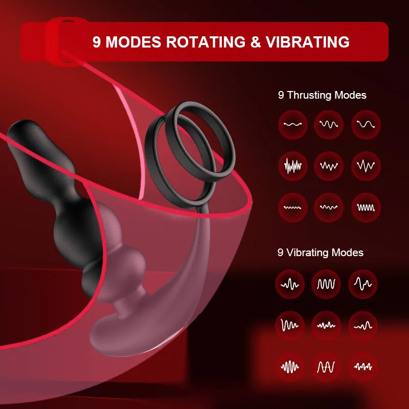 9 Rotating Vibrating Remote Control Wearable Beads Prostate Massager