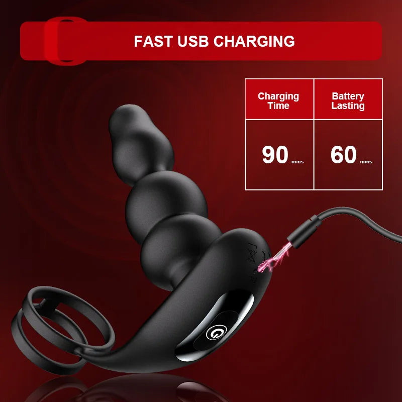 9 Rotating Vibrating Remote Control Wearable Beads Prostate Massager